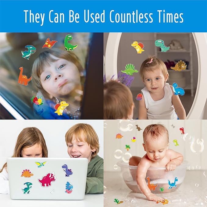 42PCS Dinosaur Jelly Stickers, Thick Window Door Clings Removable Reusable Gel Clings Decals for Kids Toddlers Adults Home Classroom Nursery Animal Theme Party Supplies (Not Edible)