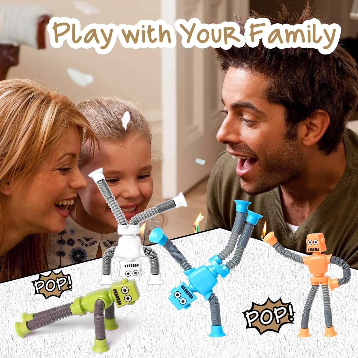 4PCS Telescopic Robot Suction Cup Toy, Shape Changing Tube Fidget Toys, Travel Toys Gift Easter Basket Stocking Stuffer for Kids