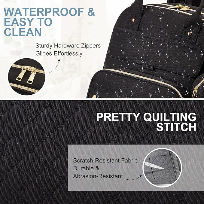 MOONBABY Diaper Bag Backpack, Baby Diaper Bags with Portable Changing Pad and Pacifier Case, Multifunctional Travel Diaper Backpacks, Unisex Baby Bags, Black