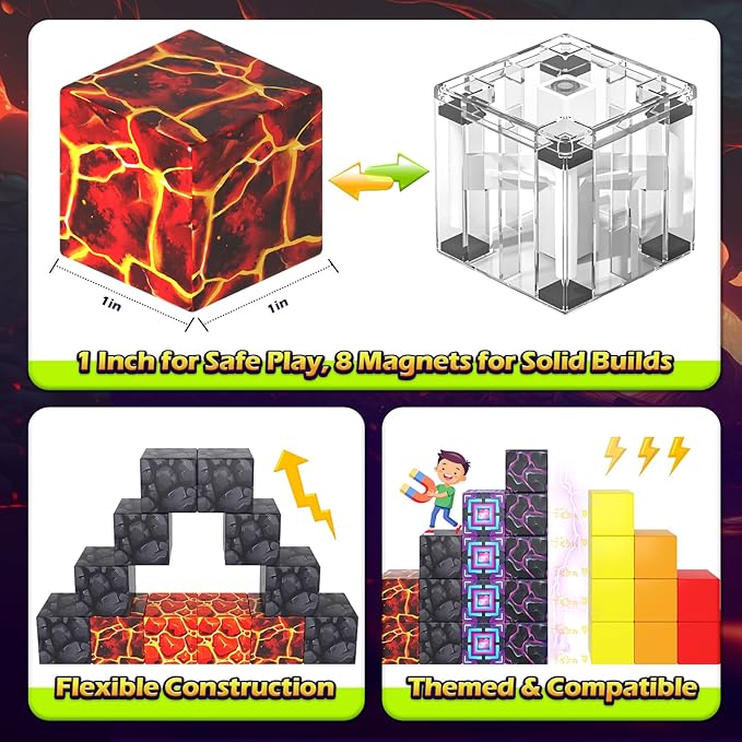 100PCS Magnetic Blocks - 1" Magnetic Building Blocks Toddler Outdoor Toys for Kids Ages 4-8 8-12 Magnet Tiles STEM Sensory Montessori Kids Toys for 3+ Year Old Boys Girls Christmas Birthday Gifts