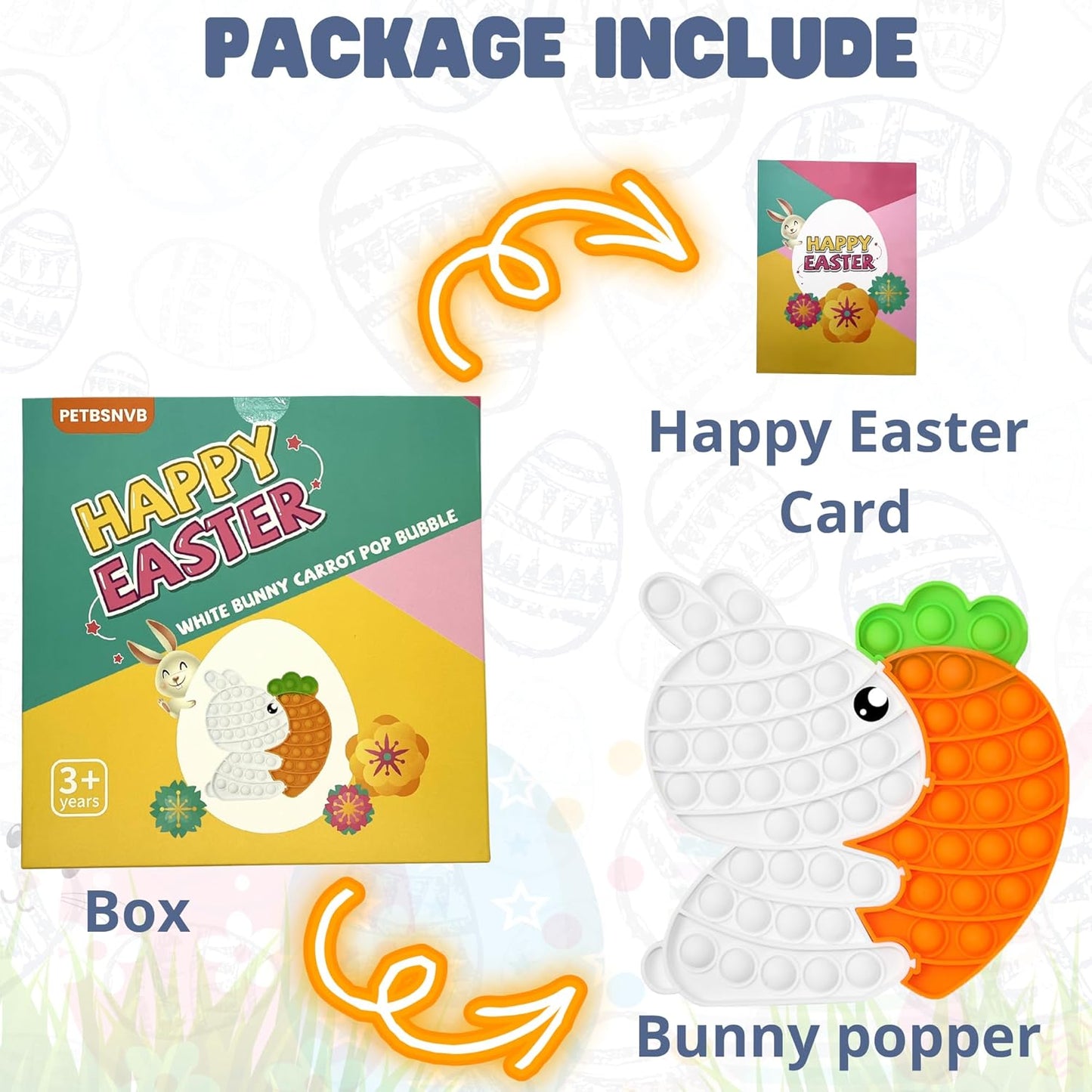 Bunny Carrot Pop Bubble Fidget Sensory Toys,Puzzle Popper Toy Pack,Great Gifts for Kids Boys and Girls 3 4 5 6 7 8 9 Year Old Birthday Party,Christmas,Stocking Easter Basket Stuffers(White)