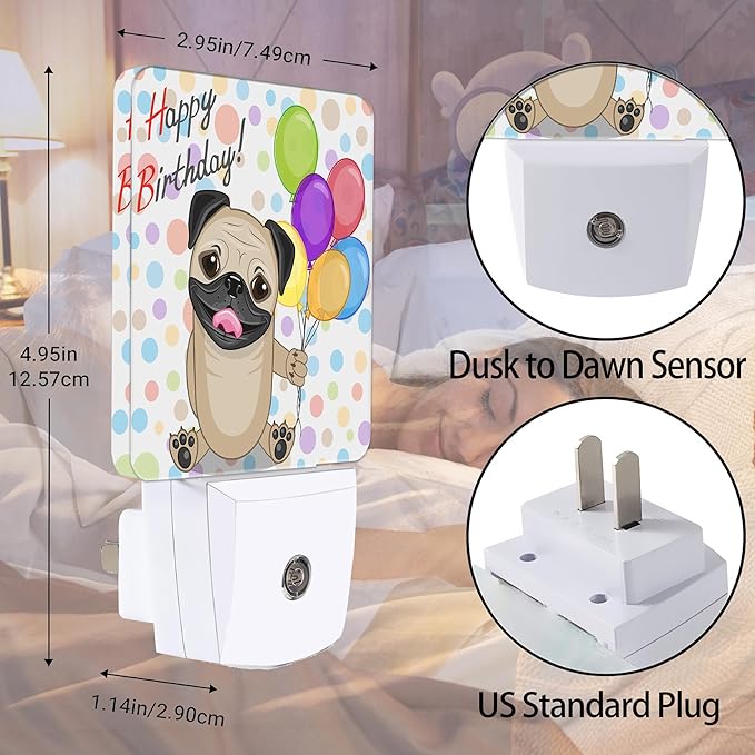 Cute Dog Night Light, Colorful Balloons Night Lights Plug into Wall Decor for Bedroom,Bathroom, Hallway, Kitchen, Dusk to Dawn Sensor Nightlights for Boys Girls Women Men Room Gifts