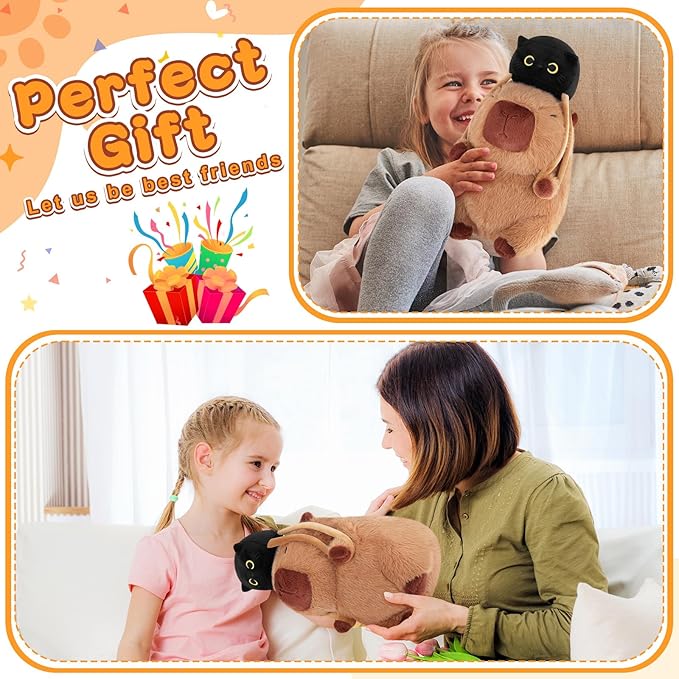 Achwishap Capybara Plush,Capybara Stuffed Animal Cute Plushies,Capybara Plush Toys,Kawaii Plushie Stuffed Toy with Black Cat Backpack Plushies Gifts for Kids Adults(Capybara with Black Cat,9.1”)