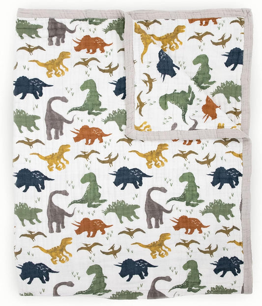Little Unicorn Premium Quilted Throw | Super Soft, Multi-Layered Muslin XL Blanket| Great for Kids & Families (Dino Friends)