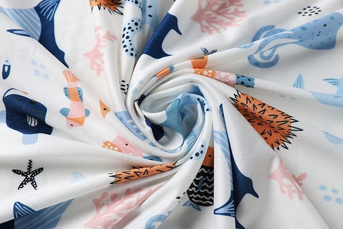 Onacosht Bassinet Sheets for Baby Boy and Girl, Stretchy Fitted Sheet Universal for Bassinet Cradle Hourglass Oval Rectangle Pad/Mattress, 4 Pack Undersea Fish, Animal and Dinosaur Printing