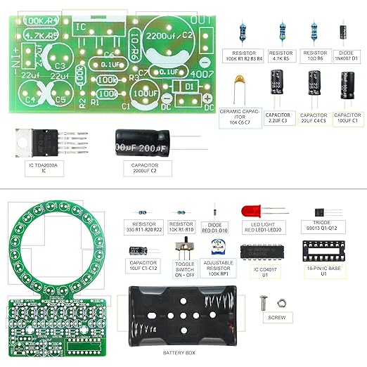 Soldering Practice Kit 5in1 DIY Power Amplifier Circular LED Vibration Alarm Anti-Theft Infrared Sensing Alarm Kit Plug-in Circuit Learn Soldering Kit for Beginners