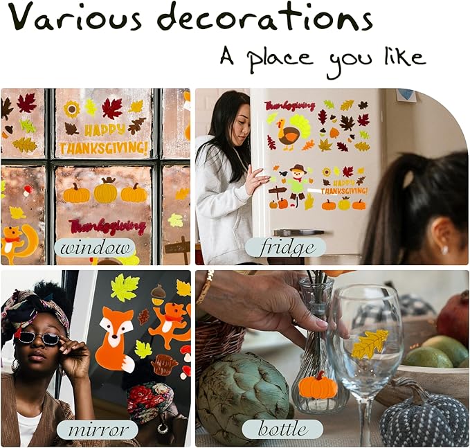 Fall Thanksgiving Window Gel Clings, Happy Thanksgiving Pumpkin Turkey Maple Leaf Scarecrow, School Home Supplies