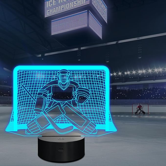 Ice Hockey Night Light, 3D LED Optical Illusion Lamp with Remote Control and Timer, Perfect Christmas and Birthday Gift Idea for Boys, Kids, and Teen