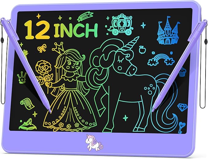 LCD Writing Tablet for Kids 12 Inch, Kids Learning Toys Drawing Pad for Boys Girls, Erasable Doodle Board for Toddlers 3 4 5 6 7 8 Year Old Travel Essentials, Christmas Birthday for Kids - Purple