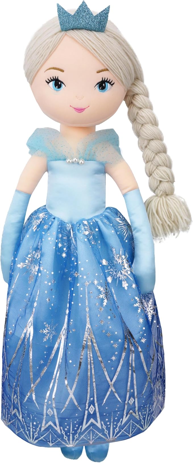 June Garden 30" XL Princess Marina Crystalheart Soft Rag Doll - Adorable Stuffed Life Size Doll Gift for Girls - Blue Dress