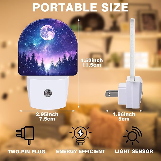 Moon Galaxy Star Night Light, Starry Sky and Forest Night Lights Plug into Wall Dusk to Dawn Sensor Round Nightlight for Women Men Energy Efficient Led Lamp 0.5W for Stairway Hallway Bedroom