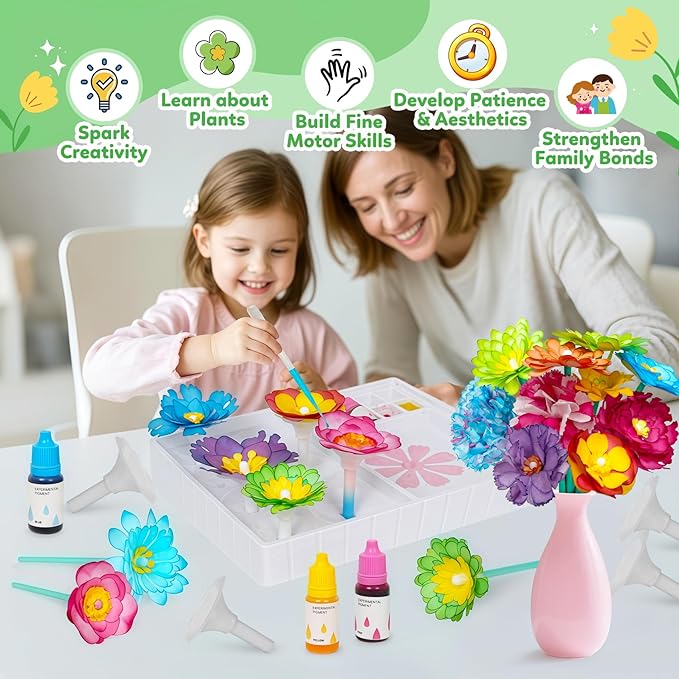 Paper Flower Science Kit, Kids DIY Arts and Crafts Color Changing Flowers Set, Flower-Dyeing Science Kits for Kids Age 8-12, Magic Flowers Paper for Girls 6 7 8 9 10 11 yr Christmas Birthday Gift