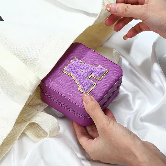 Parima Travel Jewelry Organizer Box - Small Case for Women, Mini Jewelry Box - Letter V, Purple