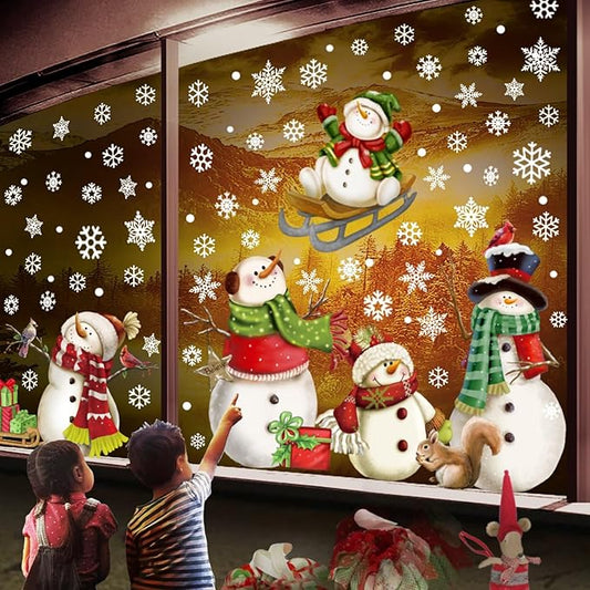 Christmas Snowflake Stickers，Snowman Decals，Window Stickers for Windows Glass，Winter Window Cling，Christmas Decorations Holiday,Christmas Window Clings (Snowman)