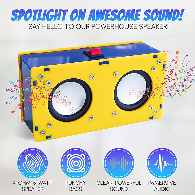 ‌DIY Bluetooth Speaker Kit Build-Your-Own Bluetooth Speaker Kit - Solder-Free STEM Project with Bass Boost, Fun Electronics Learning DIY Gift for Teen Girls and Boys & Adults