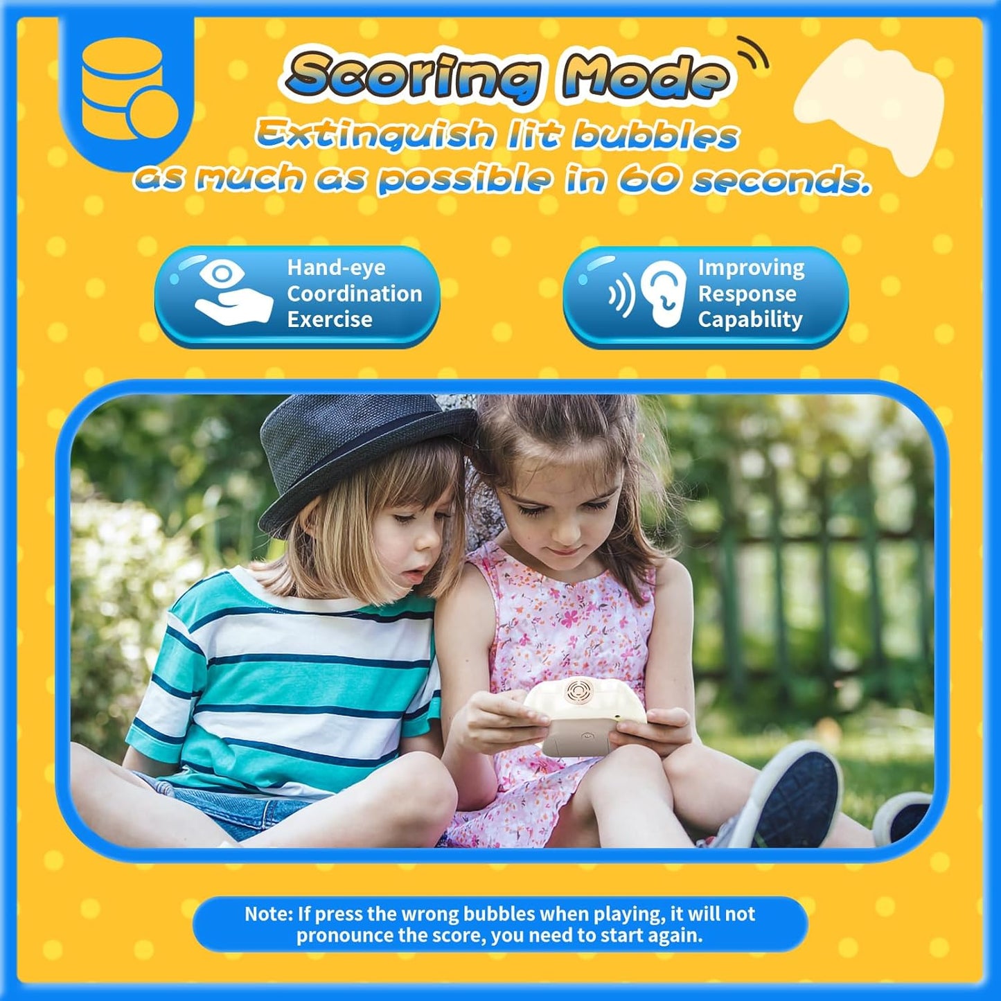 Fast Push Bubble Game, Light-up Pop Game Fidget Toys for Kids and Adults, Electronic Handheld Quick Push Bubble Game, Stress Relief Toys for 6 7 8 9+ Year Old Boys & Girls (White)