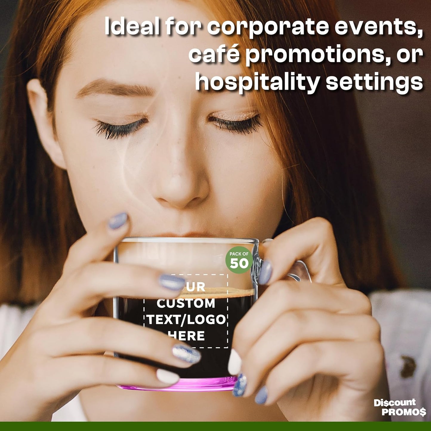 DISCOUNT PTOMOS Custom Small Glass Coffee Mugs 9 oz. Set of 50, Personalized Bulk Pack - Perfect for Coffee, Tea, Espresso, Hot Cocoa, Other Beverages - Pink