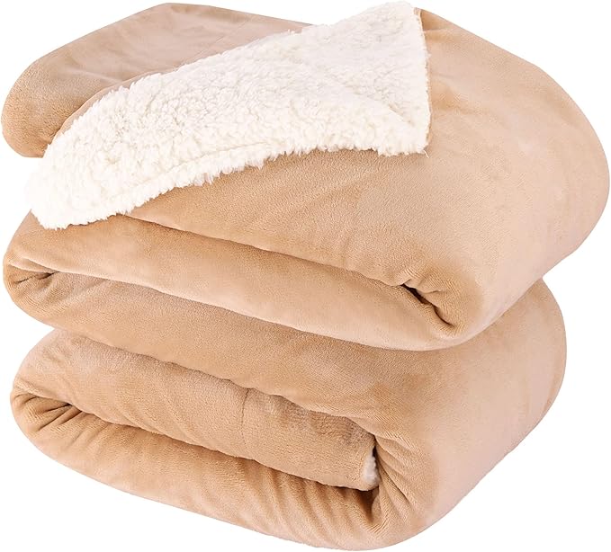 NANPIPER King Size Blanket Warm Sherpa, Soft Fleece Throw for Bed, Reversible Thick Fuzzy Microfiber for Winter (Beige,90x108 inches)