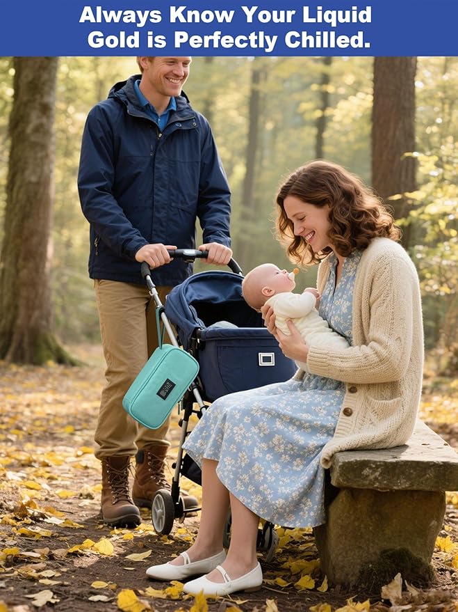 YOUSHARES Breastmilk Cooler Travel Bag with Digital Thermometer, Small Insulated Baby Milk Storage with 2 Ice Packs, Daycare and On-The-Go Moms （Light Green）