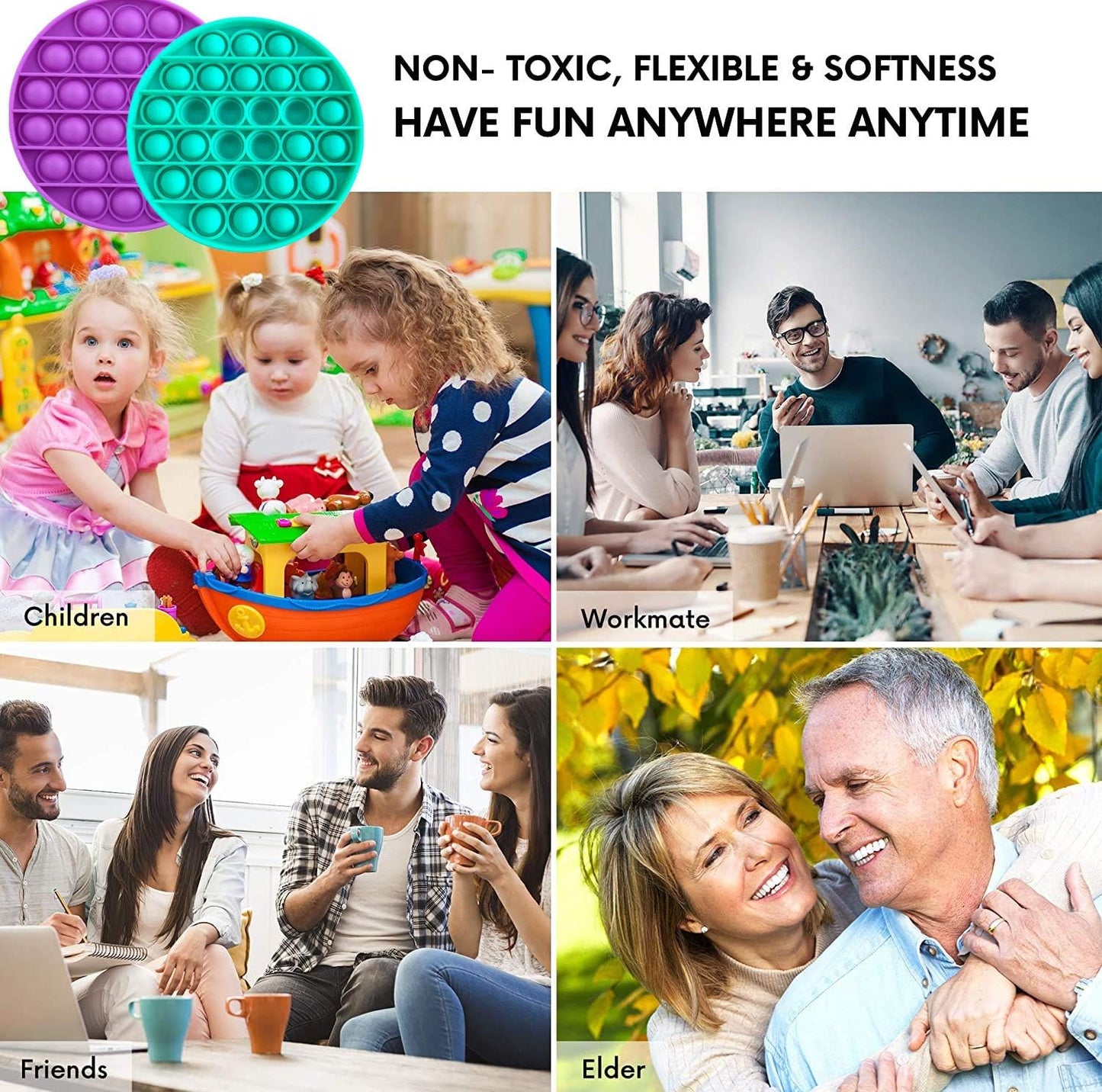 5 Packs Pop Sensory Fidget Toys, Push Bubble Fidget Sensory Toys, Silicone Pressure Relieving Toys, Silicone Squeeze Sensory Toys, Round