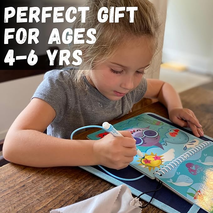 Totebook Kids Travel Educational Activity Book with Washable Markers - Car and Airplane Activities, Learning Toys for Toddlers- Reusable Stickers for Ages 4, 5, 6 (Ocean & Extra Princess Book)