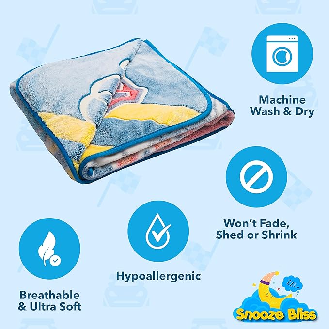 Glow in the Dark Race Car Throw Blanket – Fun Birthday Gift for Kids Who Love Toy Cars & RC Cars. Cool Hot Rod Design with Wheels Burning on the Race Track. Great for Race Car Bed or Boys Room Décor.