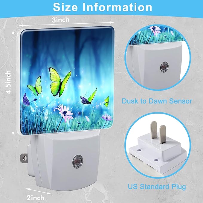 Mystic Fairy Butterflies Floral Plug in Night Light with Auto Dusk to Dawn Sensor,Warm Night Lights for Boys Girls Bedroom Bathroom Hallway Kids Room Gifts