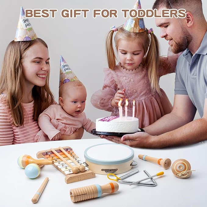 Baby Musical Instruments, Montessori Wooden Toys for Toddlers 1-3, Neutral Colors Percussion Instruments, Modern Boho Xylophone for Kids, Preschool Educational Baby Musical Toys