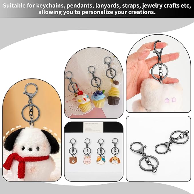 10 Pack a Set Metal Lobster Claw Clasps and Key Rings, Key Chain Accessories, Keychain Making kit for Keys, Art Crafts, Jewelry Making, Gunmetal