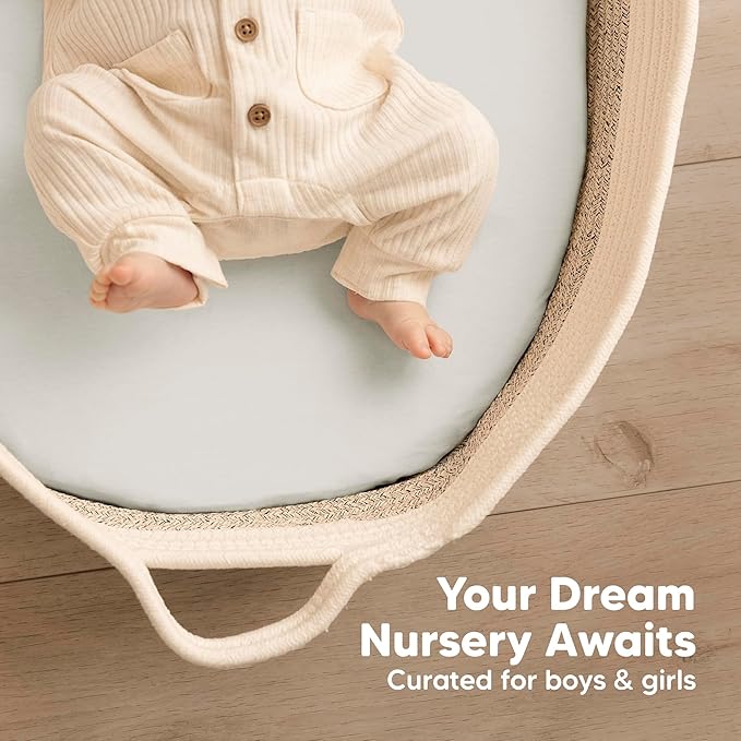 2-Pack Baby Bassinet Sheets Girl, Boy - 33x17 Viscose Derived from Bamboo Bedside Mattress Fitted Bassinet Sheets, Compatible with Halo Bassinest Swivel Sleeper, Baby Delight, Graco (Sage)