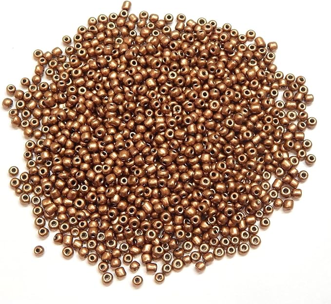 Perlin Glass Seed Beads 4mm 6/0 Round Mini Small Pony Spacer Beads 1100pcs for Jewelry Making Earrings Bracelets Pendants Waist DIY Handmade Metallic Color Kit (Matte Brown)