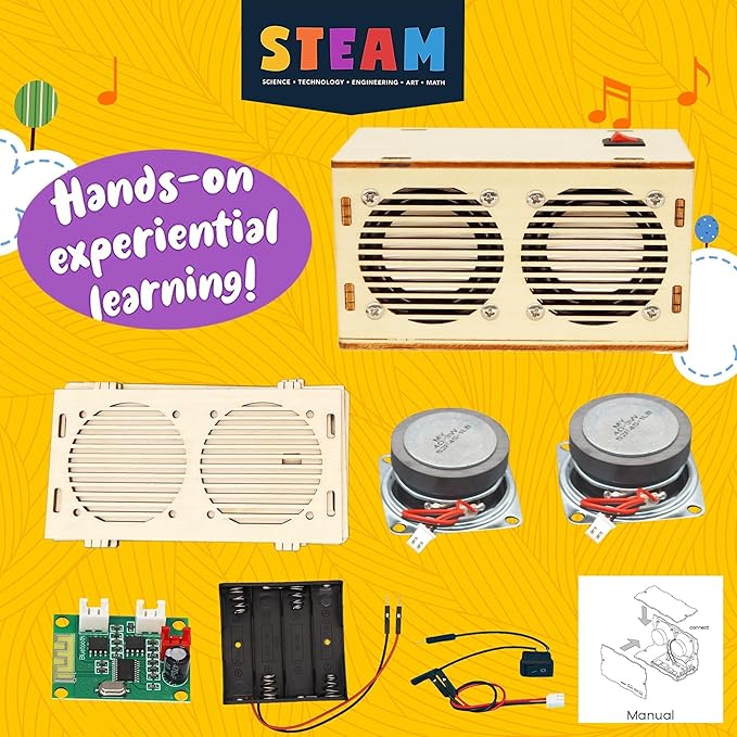 DIY Bluetooth Speaker Kit, Stem Projects for Kids Ages 8-12, Science STEM Kits for Kids Ages 10-12-14-16, Gifts for 9 10 11 12 13 14 15 16 Year Old Boys Teens (Wood)