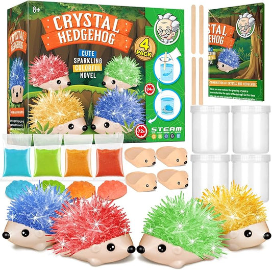 XXTOYS Crystal Growing Kit for Kids - 4 Vibrant Colored Hedgehog to Grow - Science Kits for Kids Age 6-8, Toys for Boys Age 8-12, Great Gifts Idea for 9 Year Old Girls, STEM Projects