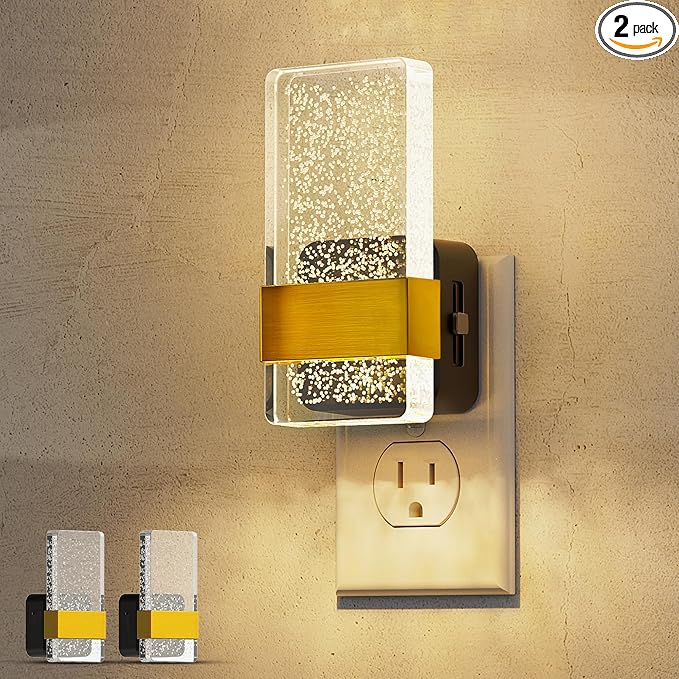 L LOHAS LED Night Lights Plug Into Wall, 2 Pack Plug in Night Light LED with Dusk to Dawn Sensor, 0-100LM Dimmable Nightlight, Wall Sconce-Style Design Nightlights for Bathroom, Hallway,Stairway,Gift