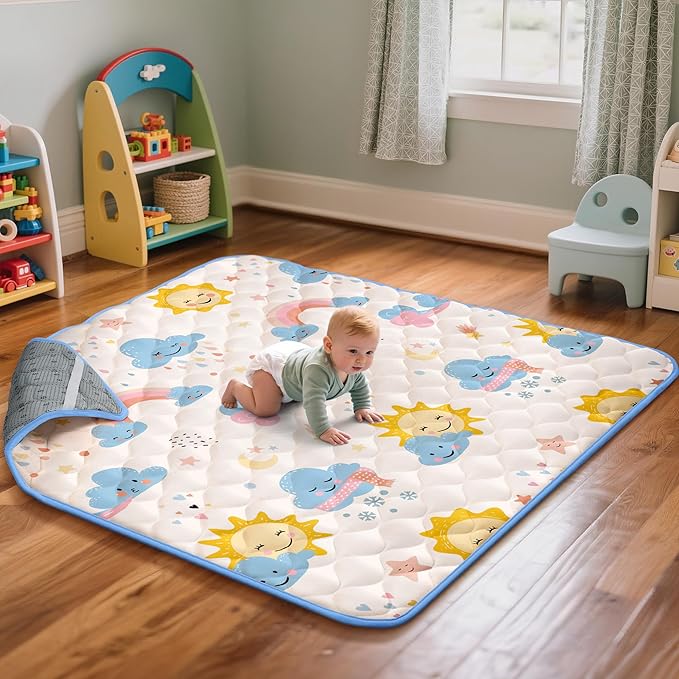 50x50 Playpen Mat, PIGLOG 0.8 Inch Thick Foam Baby Play Mat for Floor, Soft Fabric Cushioned Play mat for Babies，Washable Non-Slip Playmate for Baby, Infants & Toddlers（Grayish White）