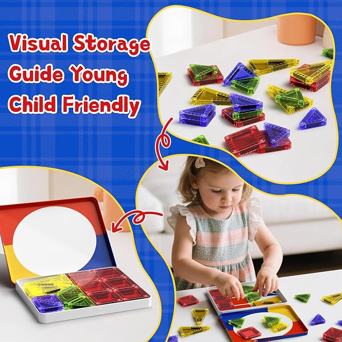Magnetic Tiles Travel Toys with Storage Case, Portable STEM Building Blocks for 3-8 Year Olds, Toddler Airplane Activities & On-The-Go Birthday Gift for Boys & Girls