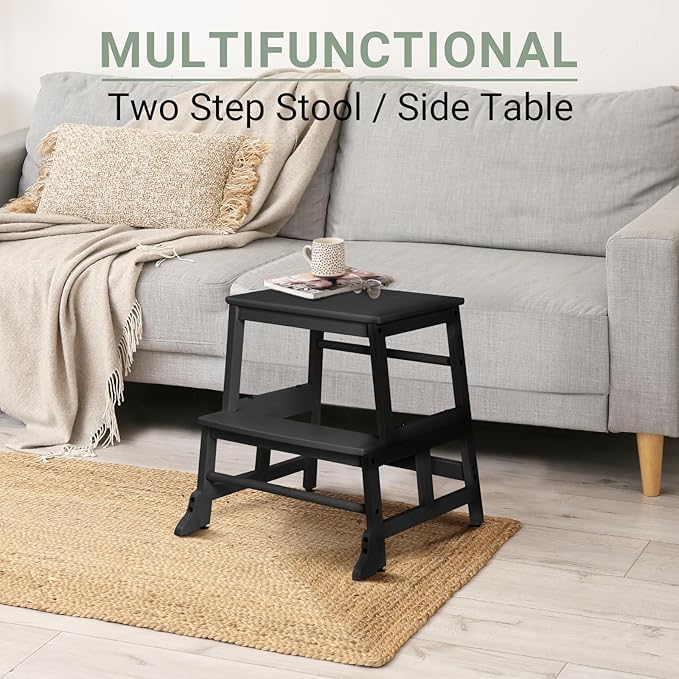 COSYLAND Kids Kitchen Step Stool Helper - Wooden Standing Tower for Kids with Anti-Tip Support Legs - Mothers' Helper Kids Learning Stool for Kitchen Counter (Black)