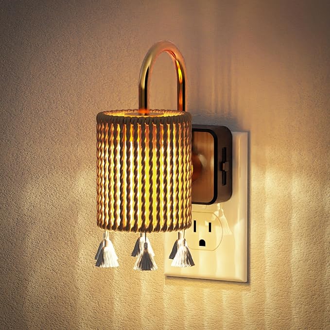 JandCase Night Lights Plug into Wall, Boho Night Light Dusk to Dawn Light Sensor, Warm White 3000K LED Nightlight, Adjustable Brightness for Bathroom Bedroom Hallway Kitchen