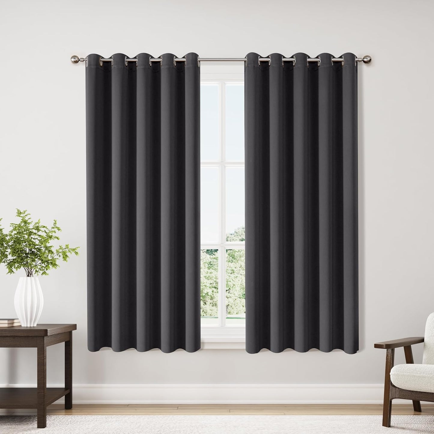 ChrisDowa Blackout Curtains 70 inches Wide for Bedroom - 2 Panels Set Extra Wide Grommet Thermal Insulated Room Darkening Curtains for Living Room (Dark Grey, 70 x 63 Inch)