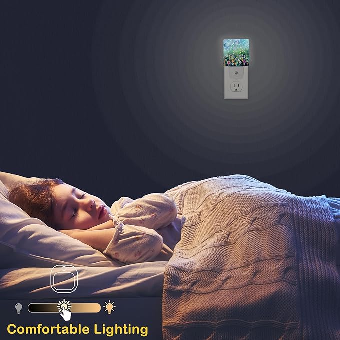 Abstract Watercolor Flower Night Light with Dusk to Dawn Light Sensors, Plug-in Wall Led Night Lights, Energy Efficient Lamp for Bedroom/Bathroom/Kitchen/Hallway/Stairs