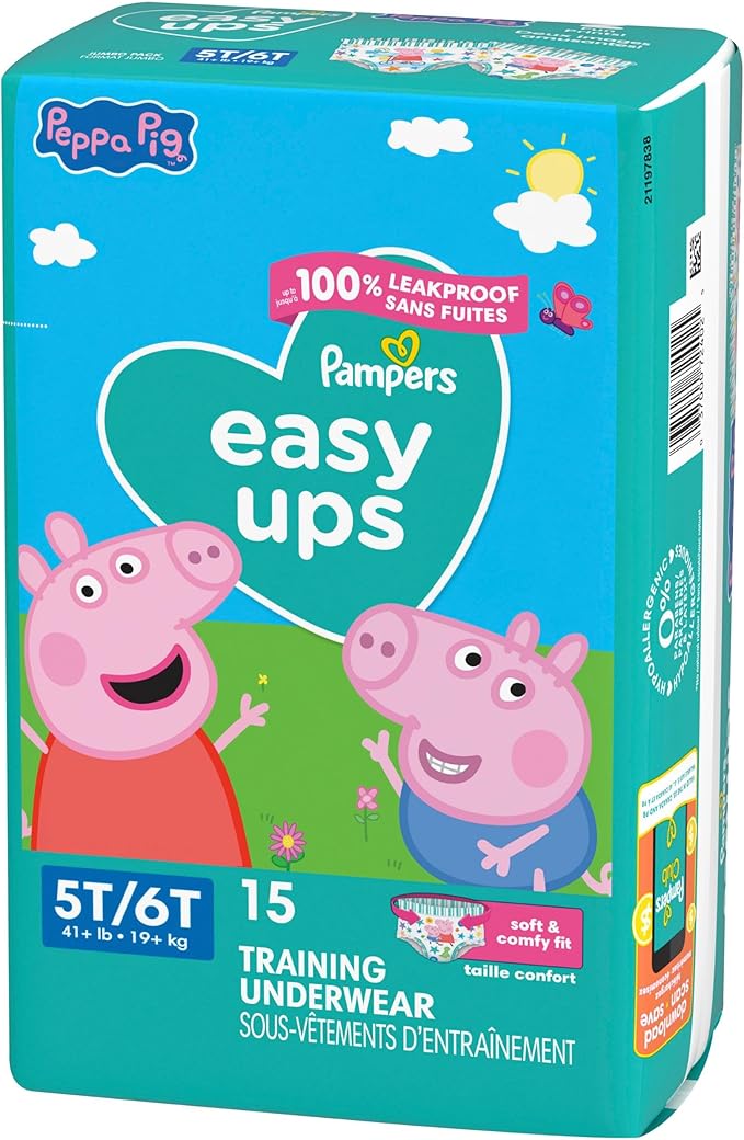Pampers Training Pants - Easy Ups Girls & Boys - Size 5T-6T, 15 Count, Peppa Pig Potty Underwear (Packaging May Vary)