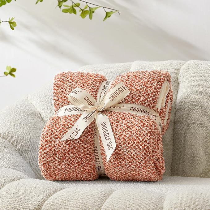 Snuggle Sac Orange Throw Blanket for Fall, Ultra Soft Warm Fall Blanket for Couch, Cozy Fuzzy Knit Microfiber Blankets and Throw Dupes for Sofa, Bed, Orange 50 x 60 inches