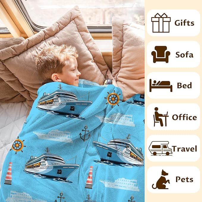 Kids Blanket Ship Throw for Boys Men - 60x80 Inches Lightweight Sofa All Season Throw Blankets for Sofa Couch Bed Office Car