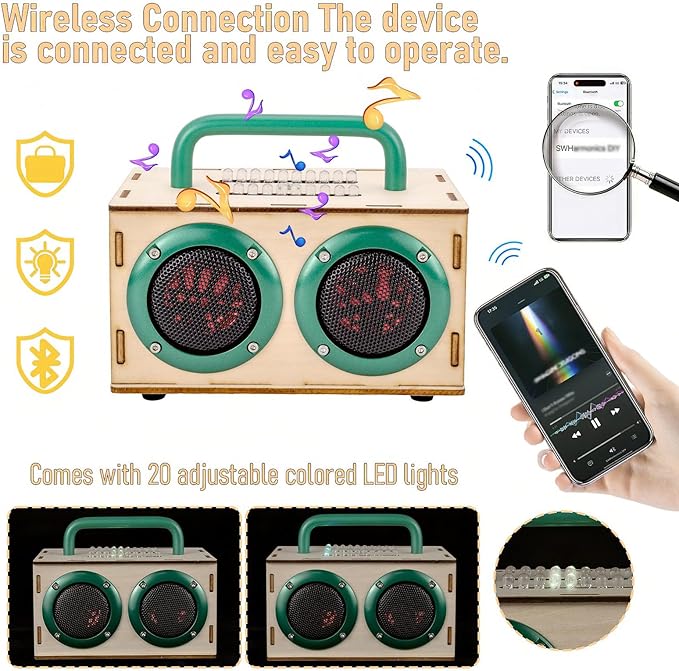 DIY Bluetooth Speaker Kit - STEM Projects for Kids & Adults Age 8-12-16, Build Portable Speaker with LED Light, Science Experiment Electronics Set, Birthday Gifts for 9 10 11 13 14 Year Old Boy & Girl