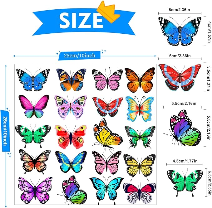 Window Clings Stickers for Kids Window Gel Clings Decals Thick Gel Clings Toddlers and Adults Classroom Home Nursery Airplane Birthday Party Supplies (Butterflies)