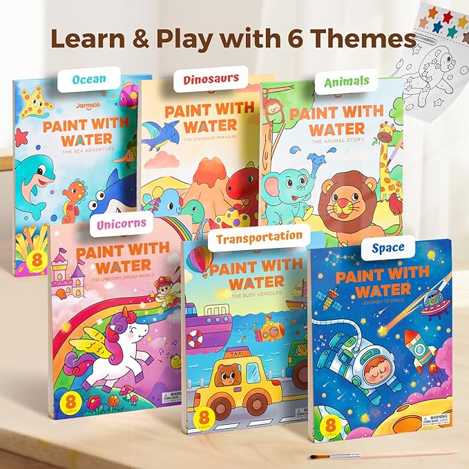 Jar Melo Paint with Water Books for Toddlers, Mess Free Watercolor Painting Activity for Kids Ages 1-3, 2-4, 4-6, Art Craft Coloring Gift with Brush, Airplane Travel Activities for Toddlers, Unicorns