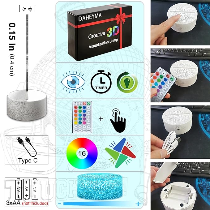 Football Lamp, 16 Colors Touchdown Night Light - Remote Control, Timer Tpye-C Dimmable, LED 3D Light Illusion, American Football Room Decor for Boys