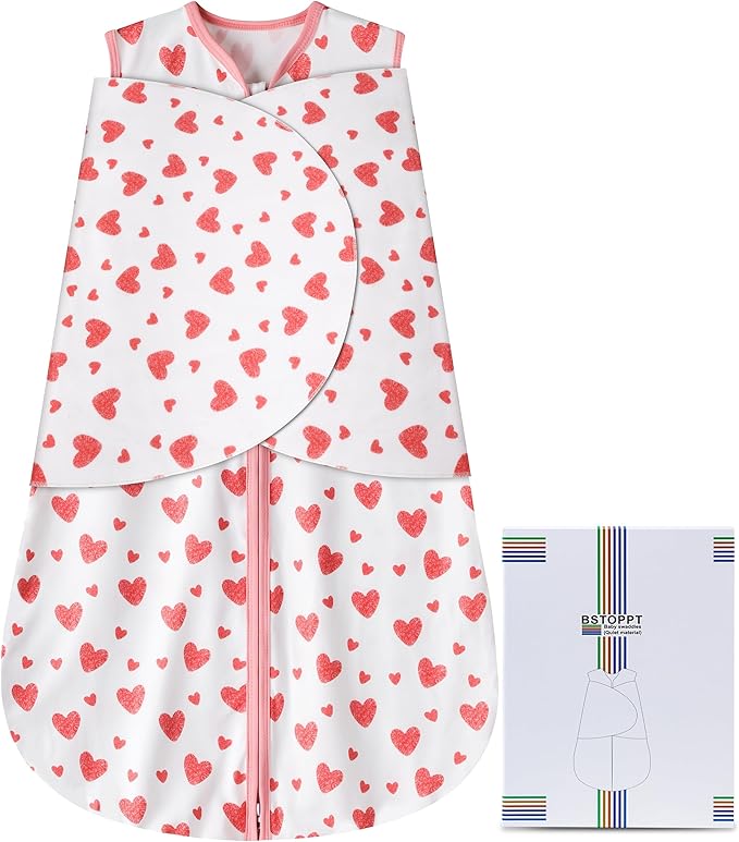Newborn Sleep Sack Baby Swaddle,Swaddle me 0-3 Month,3-Way Adjustable Wearable Blanket,100% Rayon Cotton Swaddling Sleeping Bag，TOG 0.5 (Love, 0-3 Months)