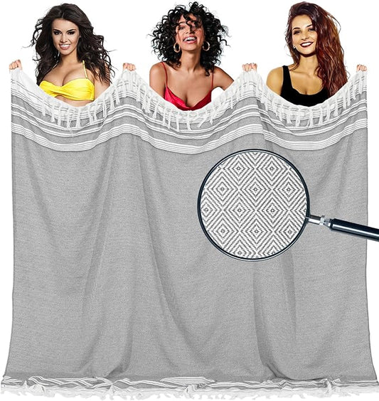 Oversized Turkish Beach Towel Blanket Cotton Giant XL Sandproof Towels Huge Linen XXL Extra Large Big Throw Quilt Blankets for Adults Cloud Travel Camping Glamping Accessories Essentials