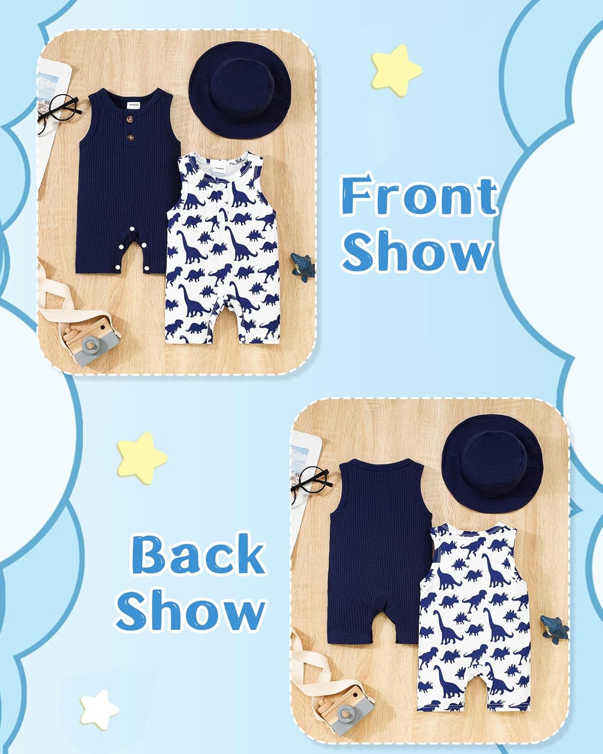 NZRVAWS Newborn Baby Boy Clothes Infant 0 3 6 9 12 Months Romper Sleeveless Jumpsuit Bodysuit Hat
